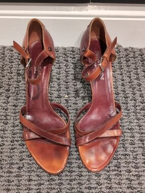 Yves Saint Laurent Brown Leather Strappy Ankle-Heels